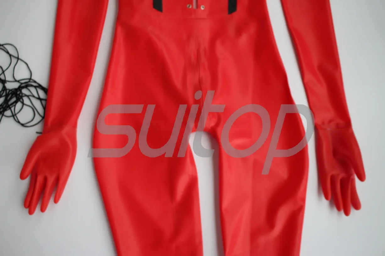 Via EMS New Arrivals latex costume straitjacket sexy red rubber catsuit for girl with corset style