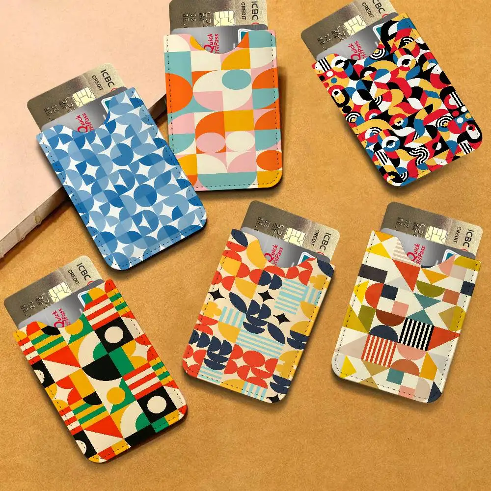 Bauhaus Modern Simplicity Geometric Lightweight Card Holder Palm Pattern Protective Cover for Bus Card ID Card Compact Size