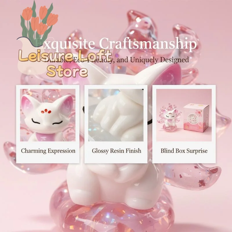 Resin Nine Tailed Fox Figurine Transparent Tail Decorative Lucky Statue for Office Desktop Home Decor Graduation Gift