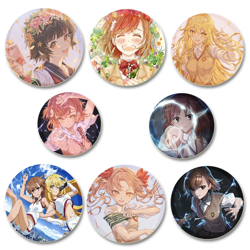 A Certain Scientific Railgun HD Brooch Anime Badge Cartoon Figure Misaka Mikoto/Wannai Kinuho Round Display Pins Jewelry Gifts