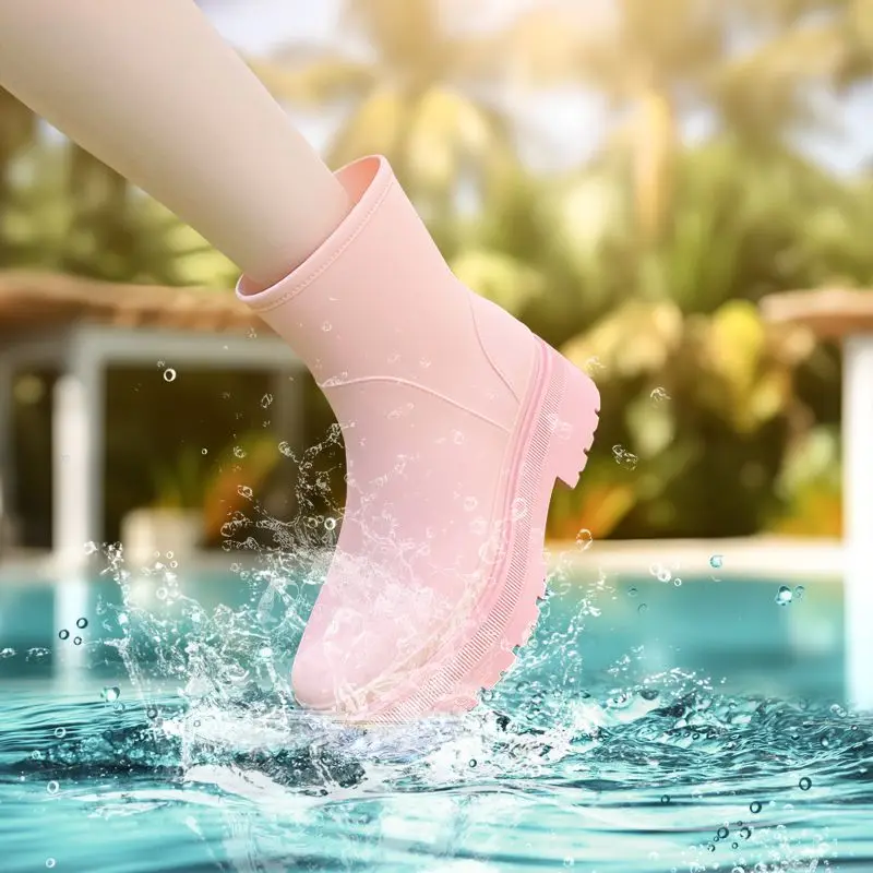 New Women Fashion Colorful PVC Rain Boots Waterproof Woman Outdoor Rainboots Platfor Heels Female Water Shoes Wellies Boots