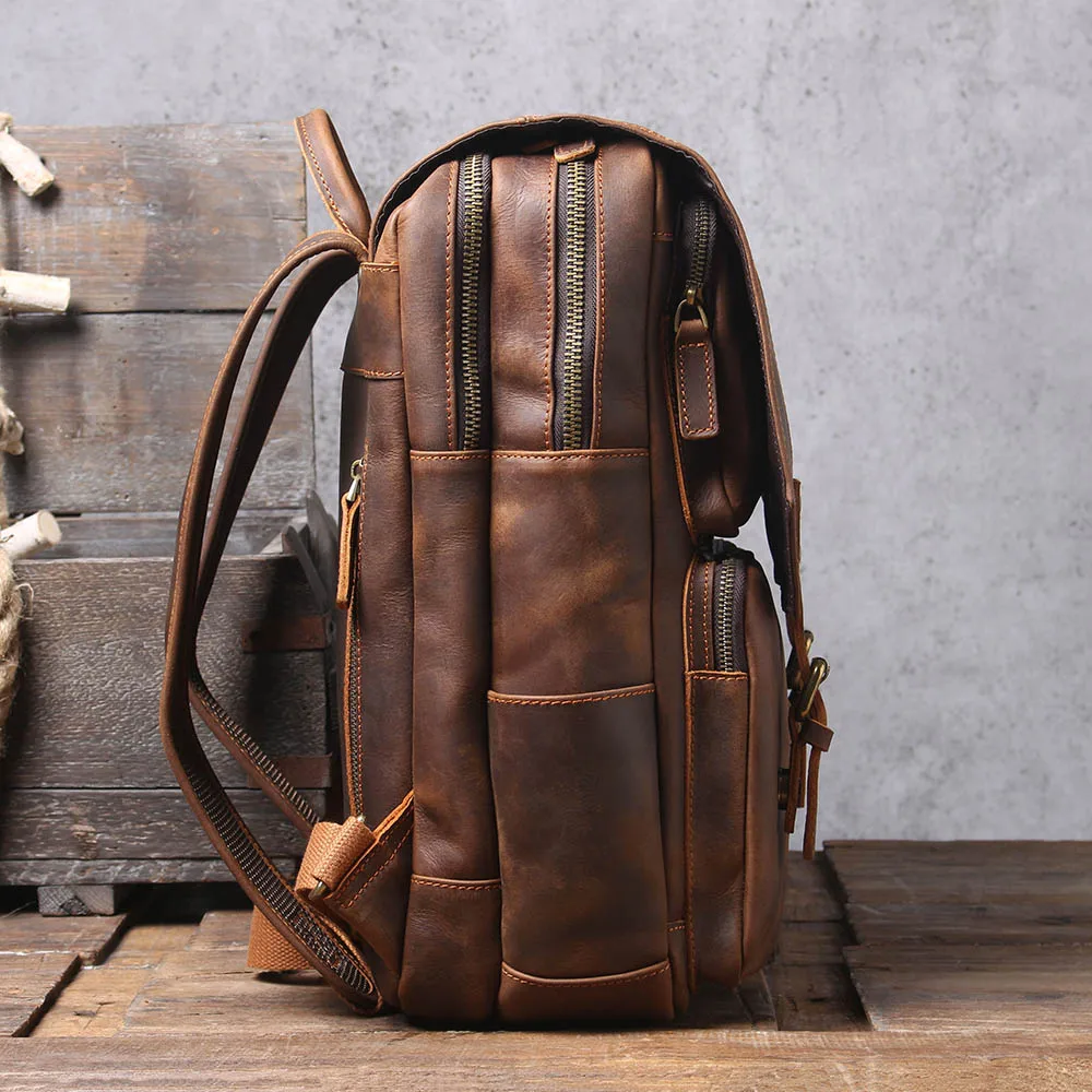 S.WORKER Vintage Echtleder-Rucksack Laptop-Tasche Lässige Crazy-Horse-Leder Schultasche Outdoor-Reise-Weekender-Tasche – Detail 10