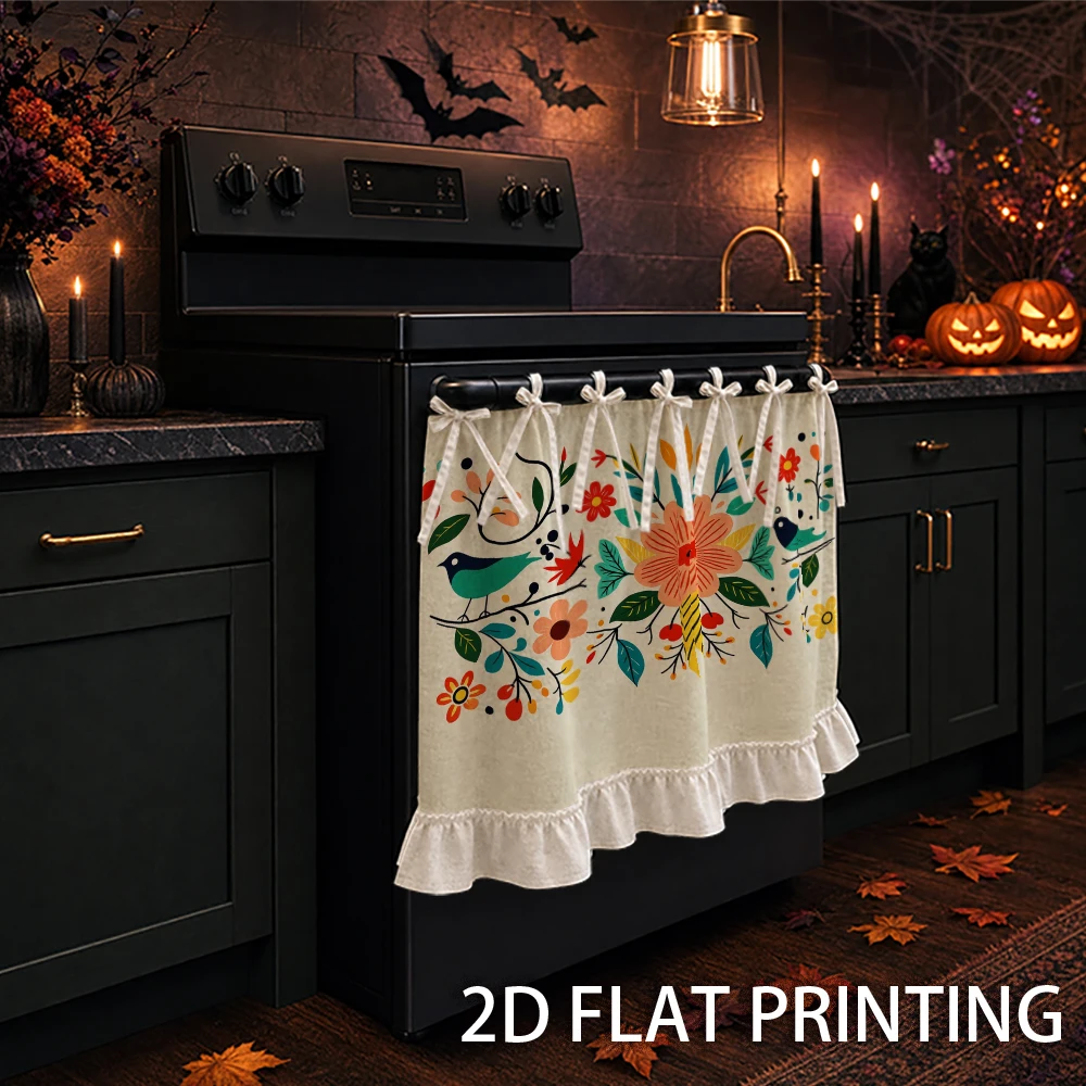 1PC Kitchen Curtain-Cabinet Curtain-Apron. Printed with birds and flowers. Perfect for home decor, it can be used as a stove cur