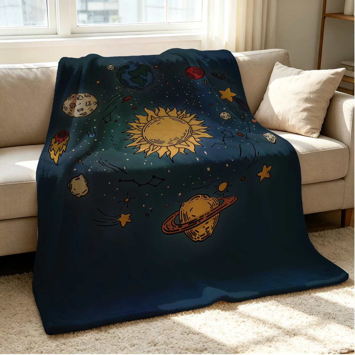 Space Orbit Flannel Blanket Warm Soft Halloween Christmas Couch Warm Cozy Decorative Decor Gift for All Season