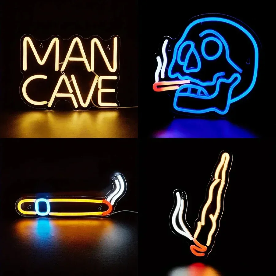 Man Cave Skull Smoke Neon Light Sign for Gamer Room Wall Decor, Sign for Bedroom Home Bar Shop Pub Bistro Party Hotel Decor