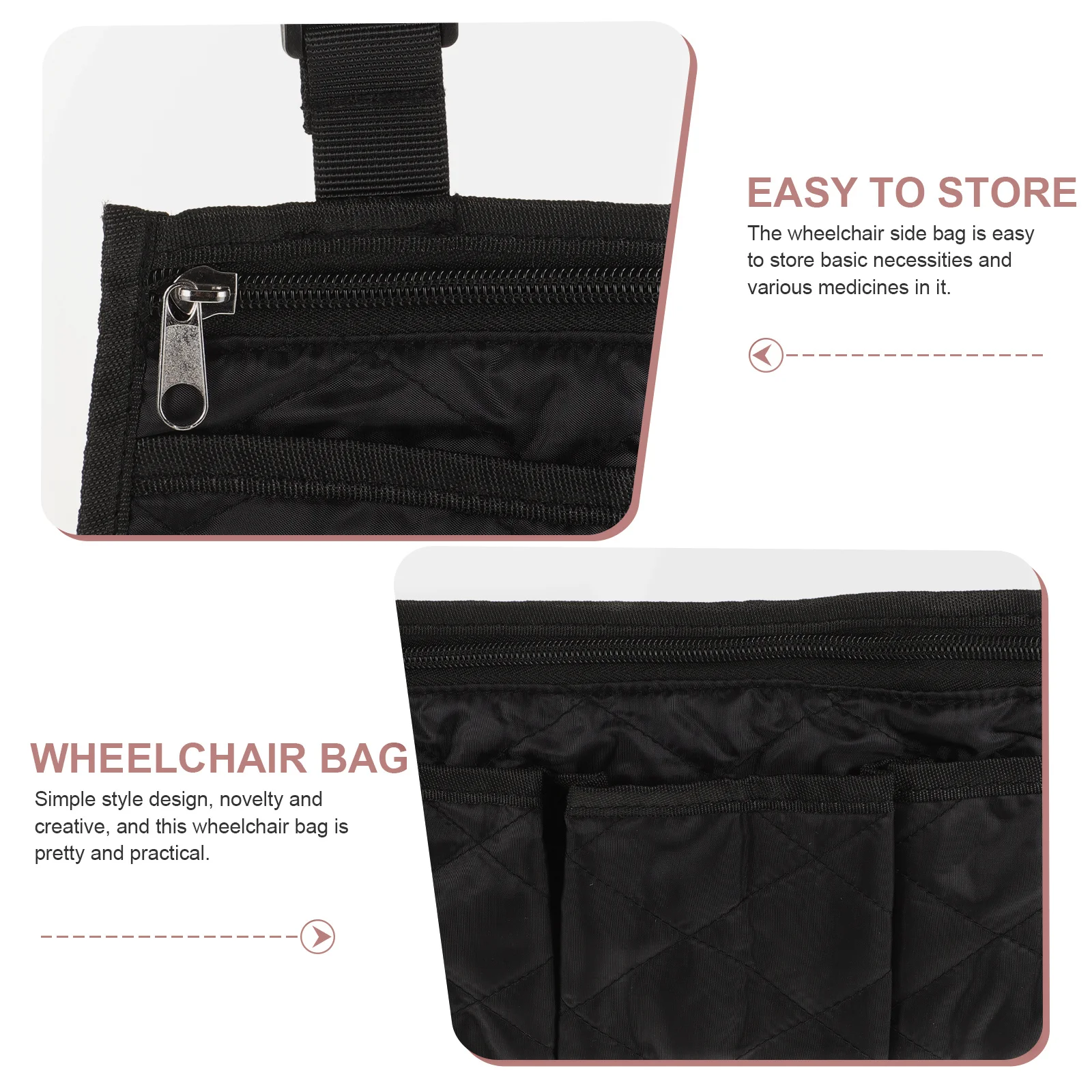 

2Pcs Wheelchair Bag Heavy Duty Anti-Wear Side Pouch Straps Fits Most Wheelchairs Electric Scooters Rollers Stroller
