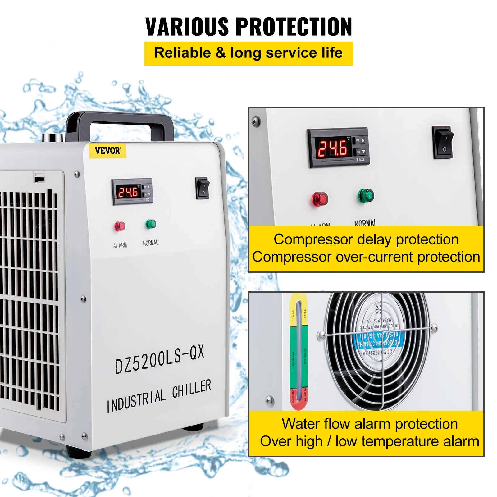 Vevor 7l Tank Water Chiller Thermolyse Industriële Water Chiller Waterkoeling Chiller Voor 130 150W Co2 Glazen Laser Buis Koeler