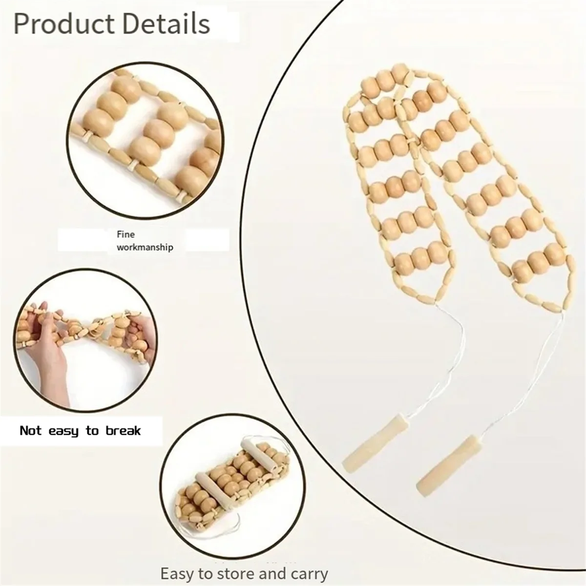 جهاز تدليك الظهر بحبل A71P - أداة تدليك مقاس 47.2 بوصة للظهر والرقبة والساقين والخصر وأسطوانة تدليك خشبية