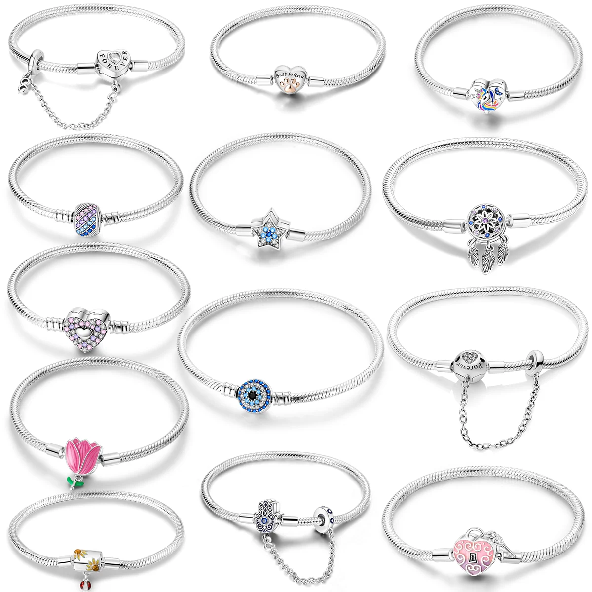 17-20 سنتيمتر فراشة أساور الحب القلب 925 فضة الأصلي سوار صالح Charms بها بنفسك Charms الخرز النساء المجوهرات هدية #2