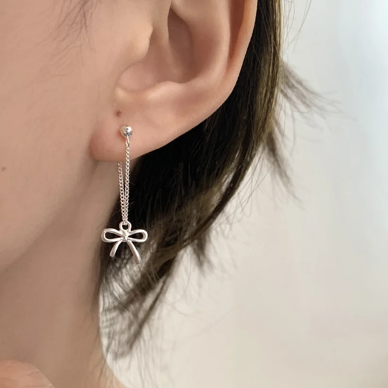 VENTFILLE 925 Sterling Silver Bowknot Studs Earrings For Women Hollow Out Chain Tassels Sweet Romantic Jewelry Gift Dropshipping