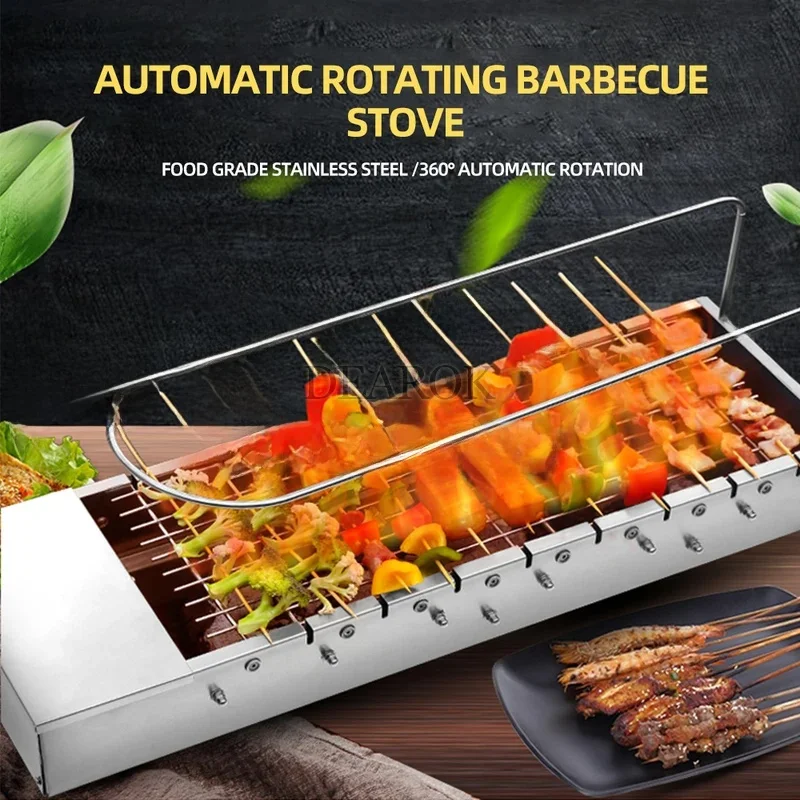 M máquina de churrasco de aço inoxidável ao ar livre portátil grill doméstico automático churrasco kebab máquina rotativa