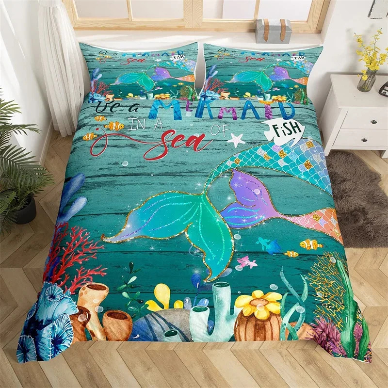 Pearl Clam Bedding Set Starfish Jellyfish King Duvet Cover Microfiber Colorful Reef Coral Seaweed Comforter Cover For Girls Boy