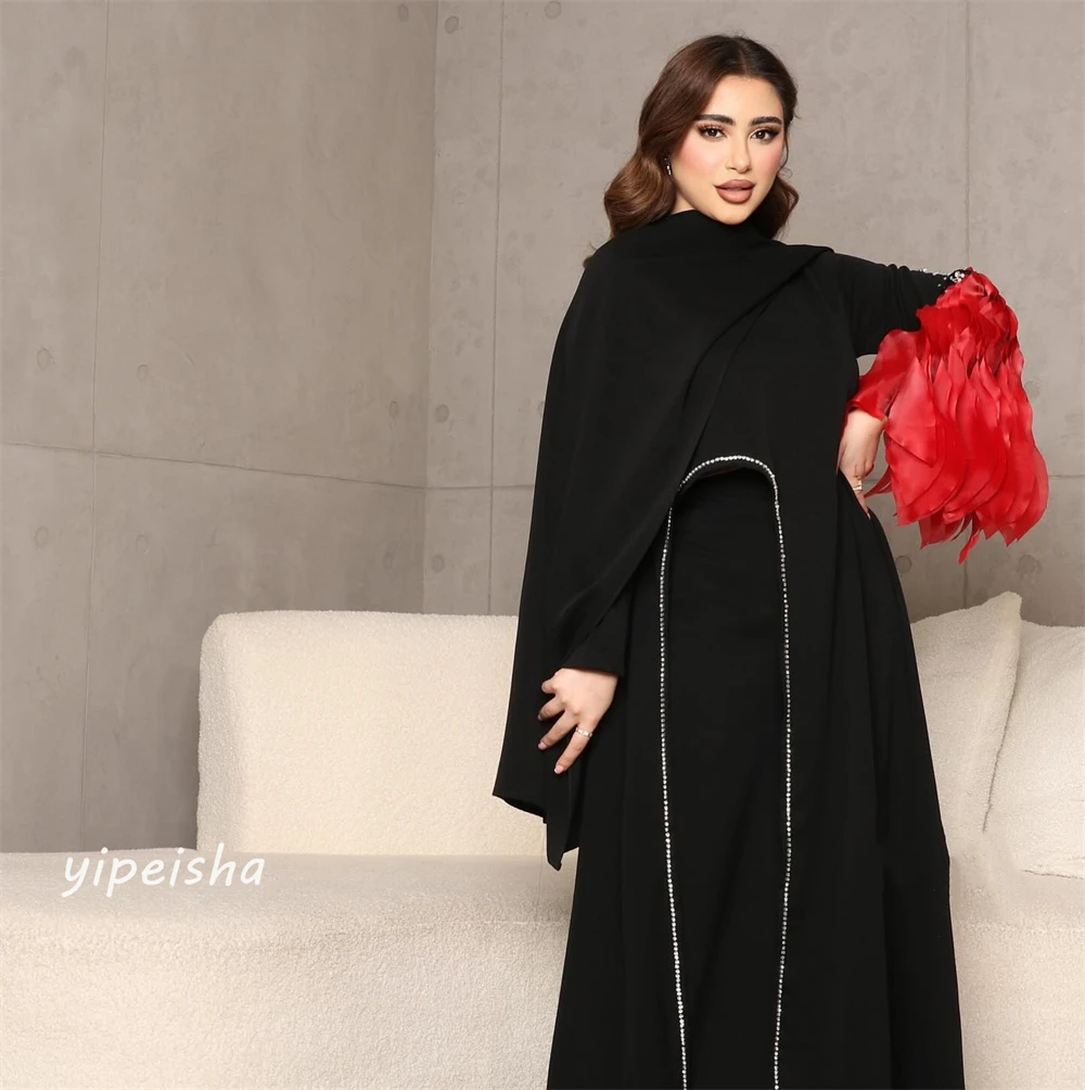 Jersey Draped Pleat Cocktail Party A-line High Collar Bespoke Occasion Gown Midi Dresses