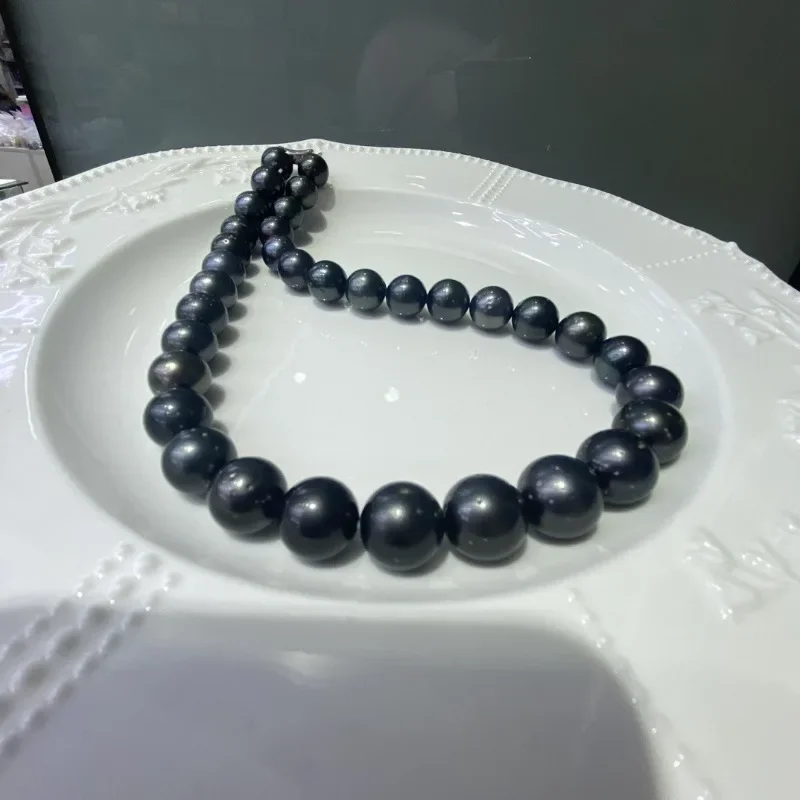 

New Natural 12-13mm Black Pearl Jewelry Necklace, Free Shipping Pearl with 925 Sterling Silver Women Necklace,Fashion Jewelry