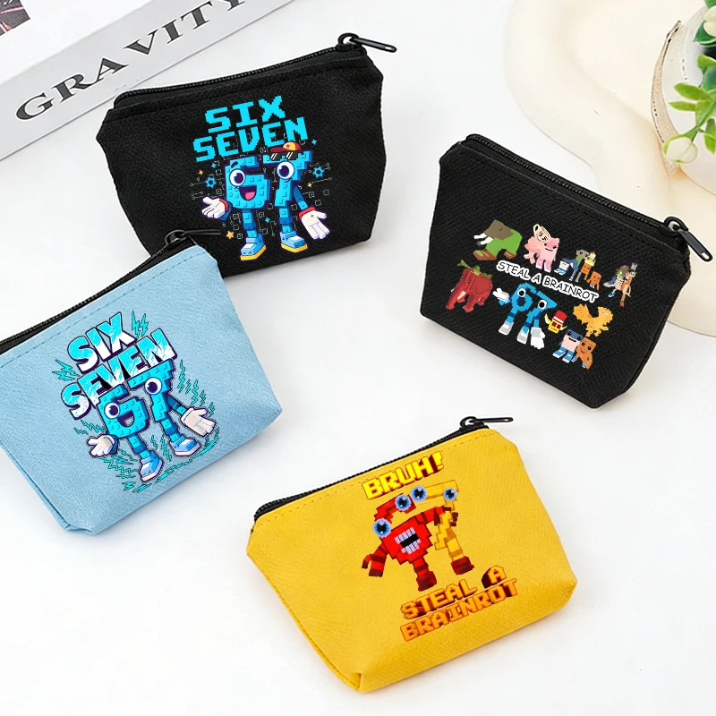 

Steal A Brainrot Game Kid Zipper Wallet Handheld Canvas Bag Boy Girl Cute Anime Cartoon Key Money Storage Pocket Mini Coin Purse