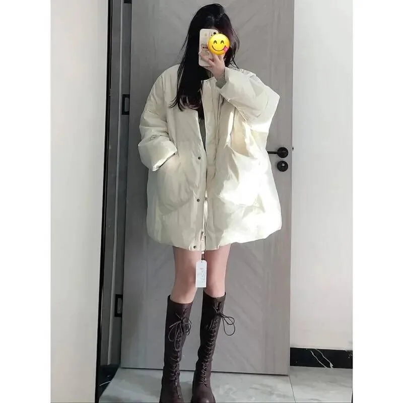 

Casual Elegant Long Sleeve Down Cotton Jacket Autumn Beige Soft Wind Design Sensation Small Audience Winter Coat