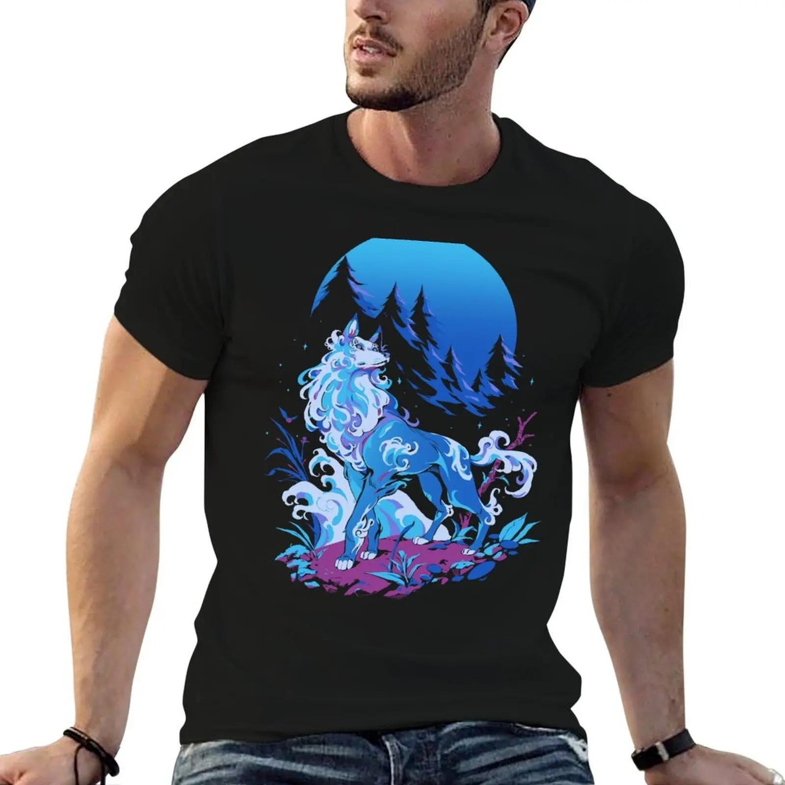 

Spiritual Aqua Wolf T-Shirt t shirt men 100% cotton luxury brand t shirts for man pack cotton t shirt man plain T-Shirt