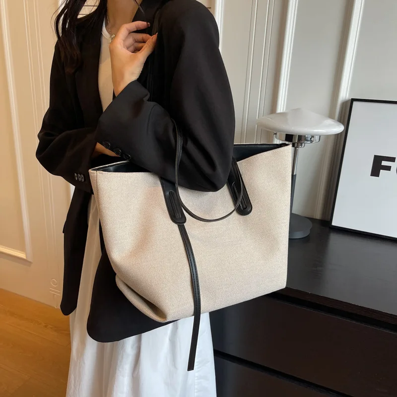 Large Capacity Canvas Handbag for Women 2023 New Simple Casual Tote Bag Fashion Versatile Commuter Shoulder Bag Ladies Hand Bags