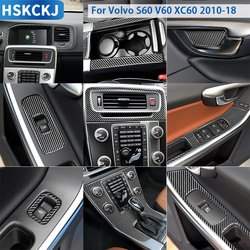 For Volvo S60 V60 XC60 2010-2018 Accessories Carbon Fiber Car Interior Center Console Door Gear Cover Trim Sticker