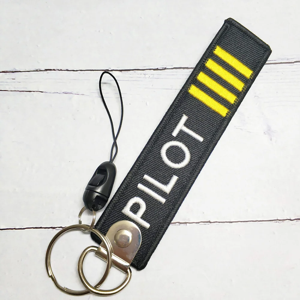 1 Set Black Pilot Keychain Phone Strap Embroidery Wrist Strap for ID Card Gym Pilot Phone Straps Badge GoPro String for Aviator