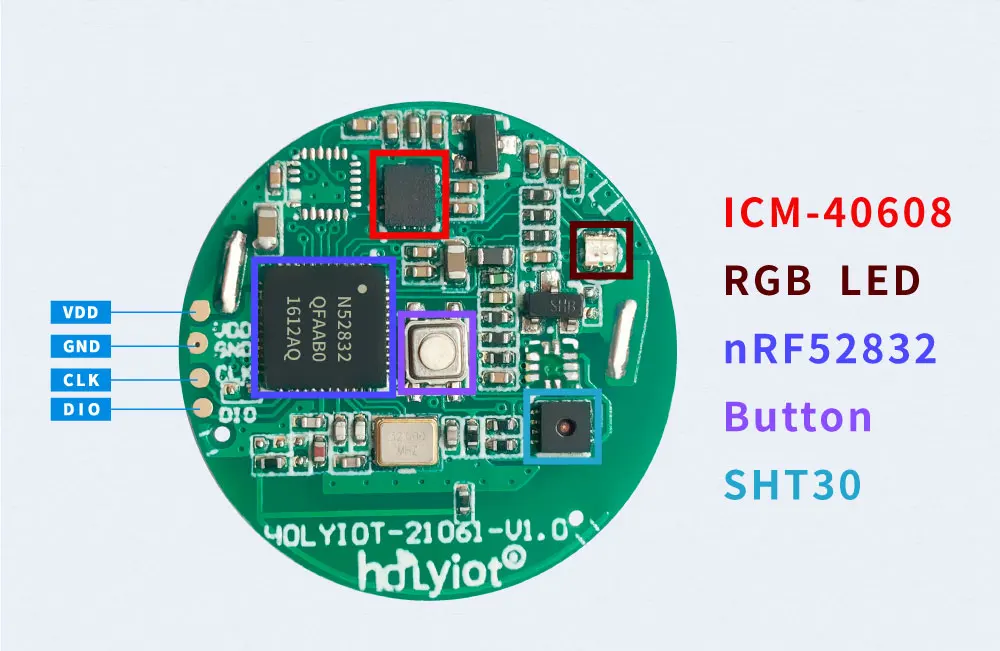 NRF52832 2,4 Ghz Bluetooth 5,0 Low-Power Verbrauch Modul 6 Axis Beschleunigungsmesser-technologie Gyroskop Temperatur Feuchtigkeit BLE Sensor – Detail 1