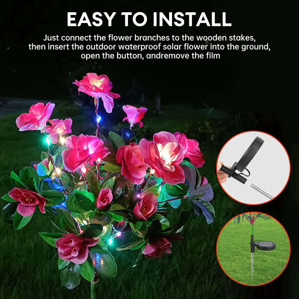 Solar Garden Lights Outdoor Solar Azalea Flower Lights Solar Path Lights Garden Lawn Garden Fake  Flower Decorative Lawn Lamps