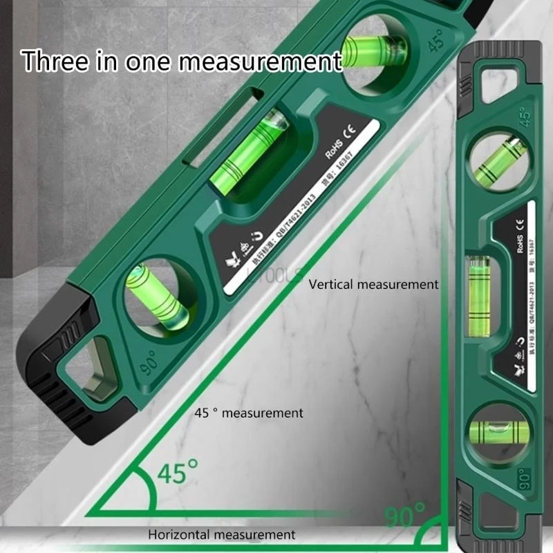 Three Bubble Level Ruler 0° 45° 90° 230mm Mini Horizontality Gauge Shockproof Magnetic Leveling Aligner Inclinometro Level Tools