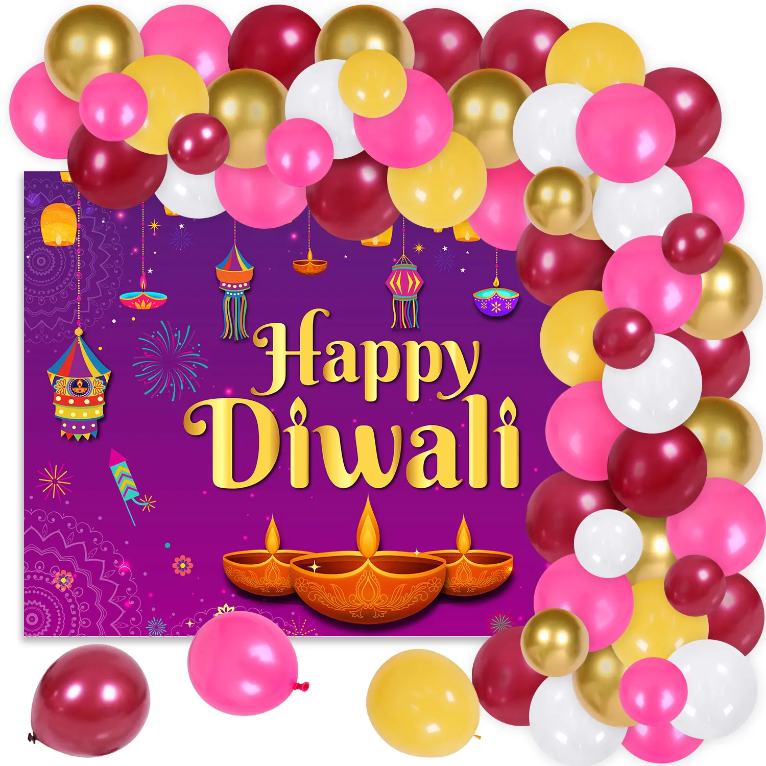 

Happy Diwali Party Decoration with Balloon Arch Kit, Backdrop for India Diwali Festival, Home Decoration