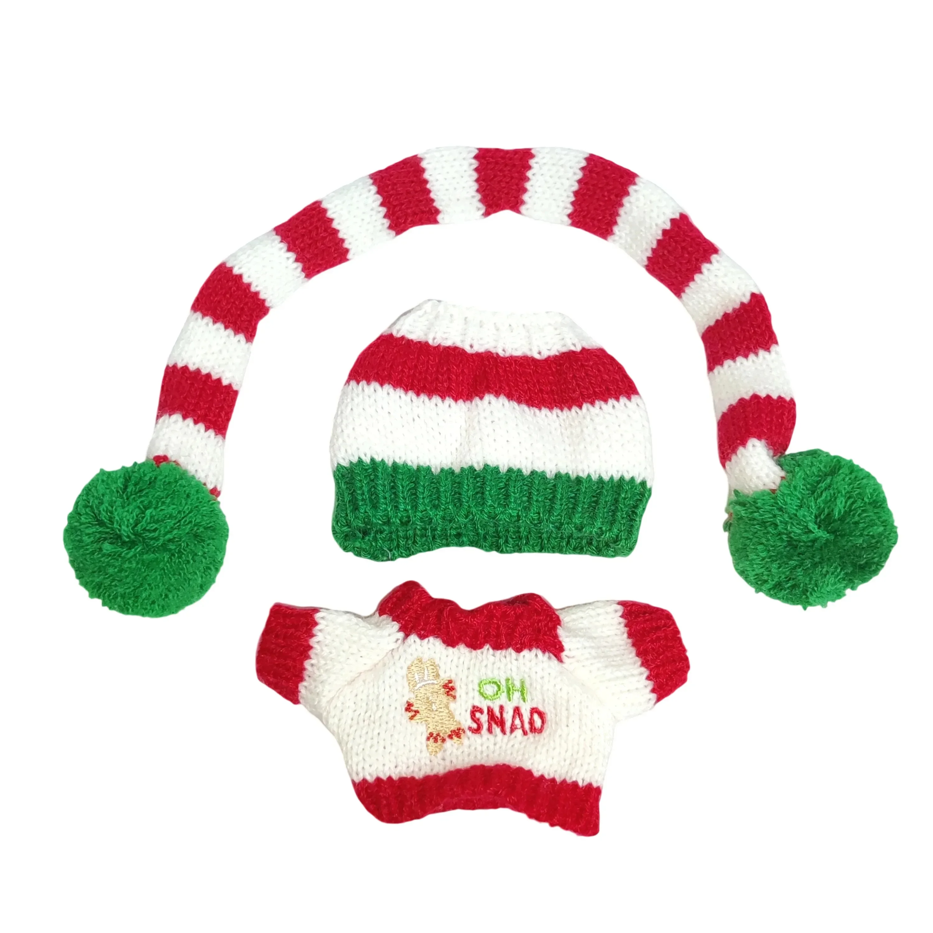 Colección de disfraces navideños de muñeca Labubu, gorro de Papá Noel, gorro a rayas con pompones, suéteres de punto, artículos de vestir para muñecas navideñas