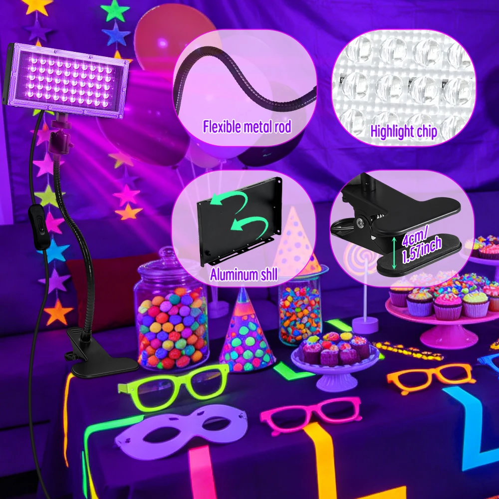 50 LEDs Black Light Lamp Clip On Flexible Gooseneck 90° Adjustable Blacklight for Party Fluorescent Poster Body Paint Decor view 3
