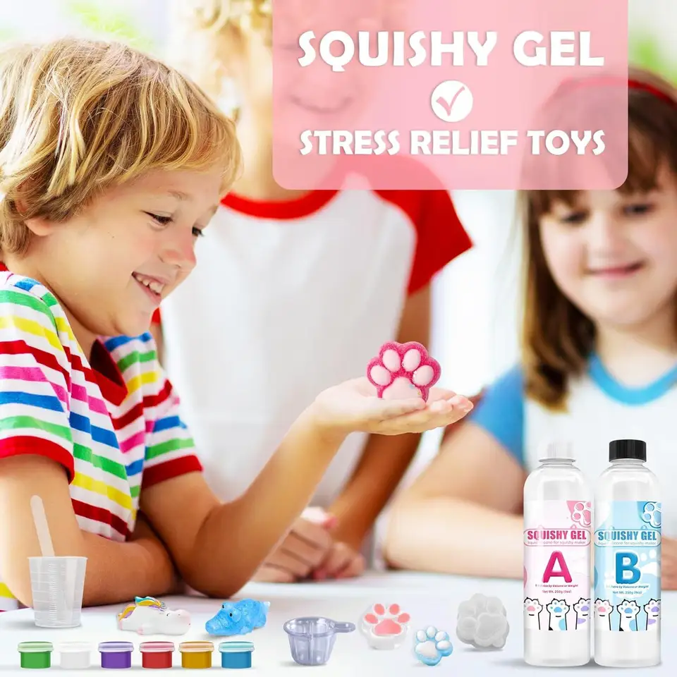 TECMIYO Taba Squishy Kit – Ensemble de gel de silicone super doux avec moules à hamster, patte de chat et fromage pour débutants