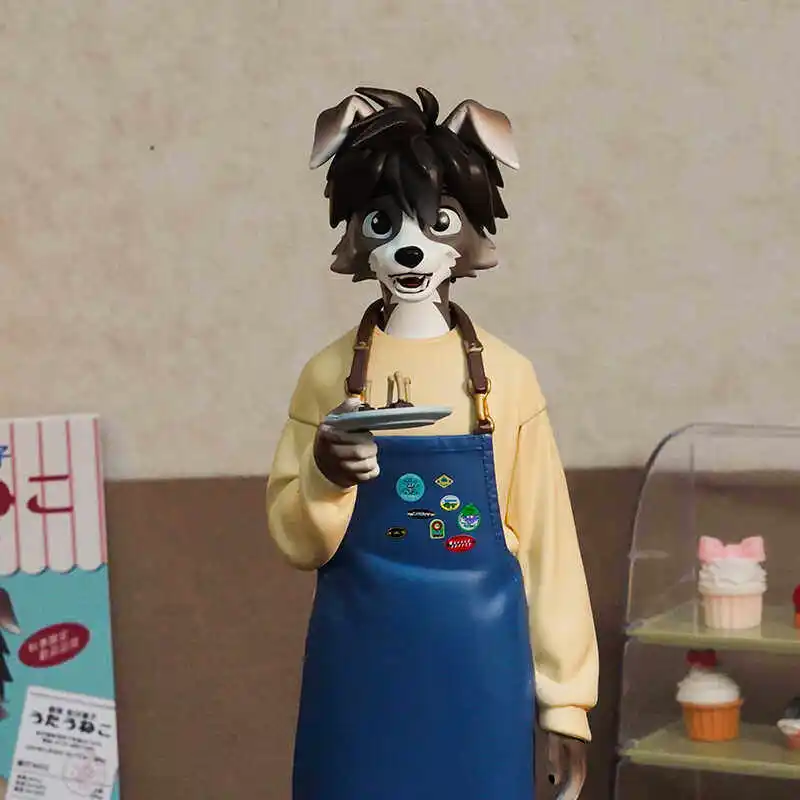 

22cm Cafe Rest Tea Dog Eating Tasting Officer Action Figure PVC Handmade Ornament Cute Popularity Healing Gift for Collectors