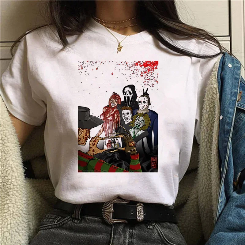 2021 Horror Friends Pennywise Michael Myers Jason Voorhees Halloween Women T-Shirt Top Ouija T Shirt Camiseta Female Shirt