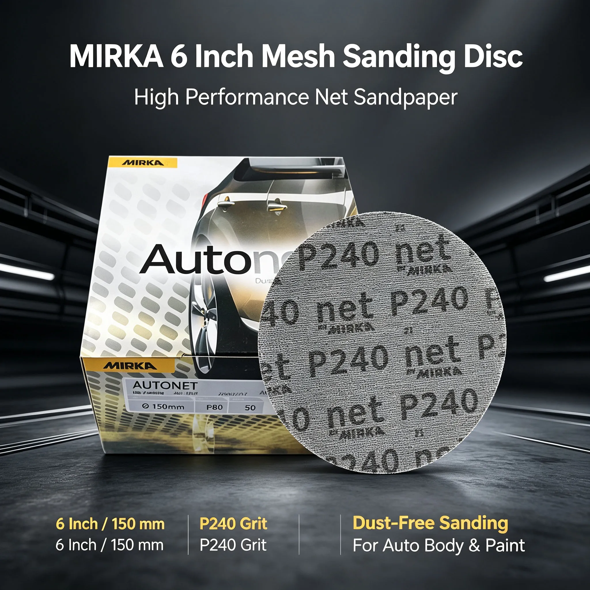 50Pcs 6 inch 150 mm aluminum oxide dust-free and anti-blocking abrasive MIRKA sandpaper mesh disc sandpaper car surface sanding