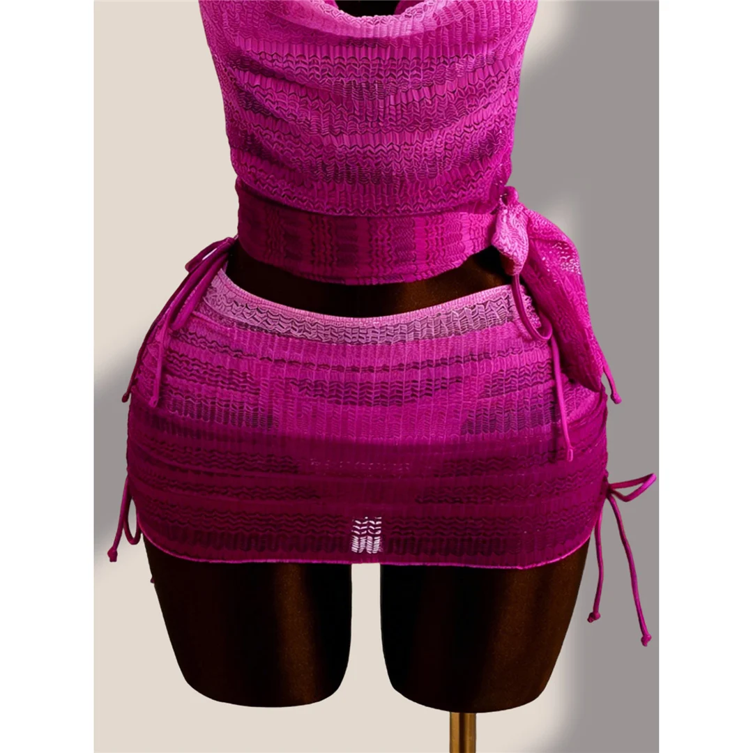 Mit Rock, Farbverlauf, Neckholder-Bikini, Damen-Badebekleidung, Damen-Badeanzug, vierteiliges Bikini-Set, Badeanzug, Badebekleidung, Schwimmanzug V8219 – Detail 9