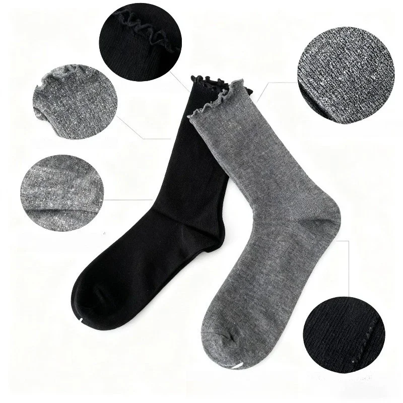 

Multicolor Ruffled Crew Socks Elegant Solid Color Socks Women's Sweet Casual Socks for Daily Wear