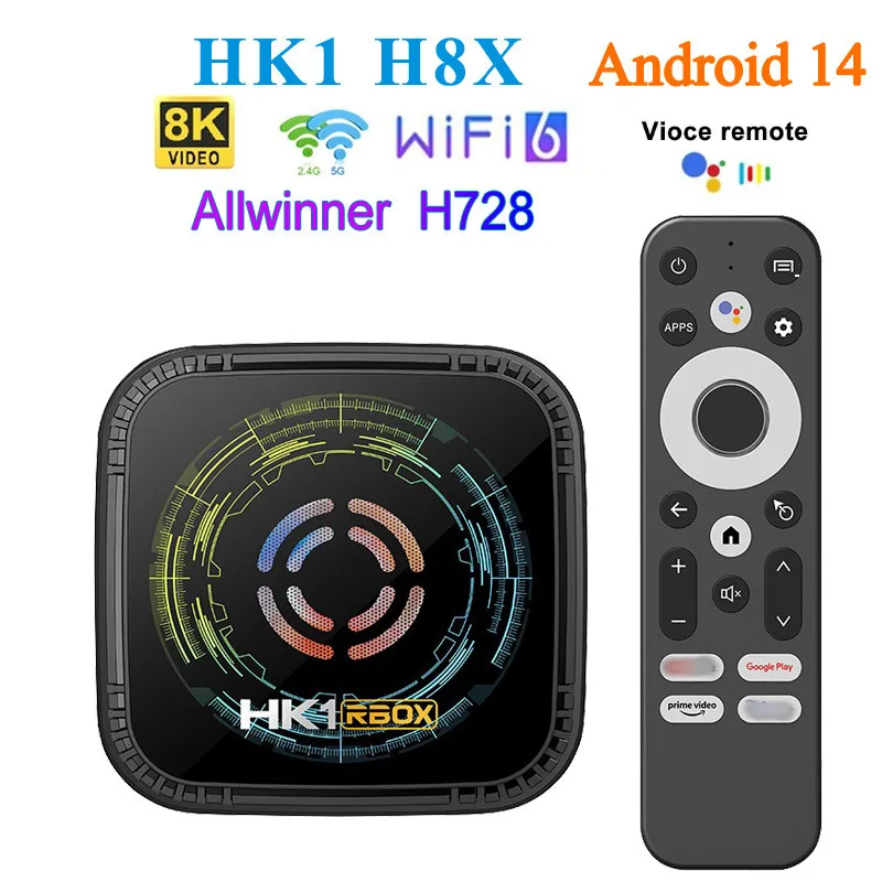 HK1 H8X Smart Android 14.0 Tv Box 4GB 64GB Allwinner H728 Octa Core 2.4G/5G Wifi BT5.0 8k Media Player Set Top Box with Fan