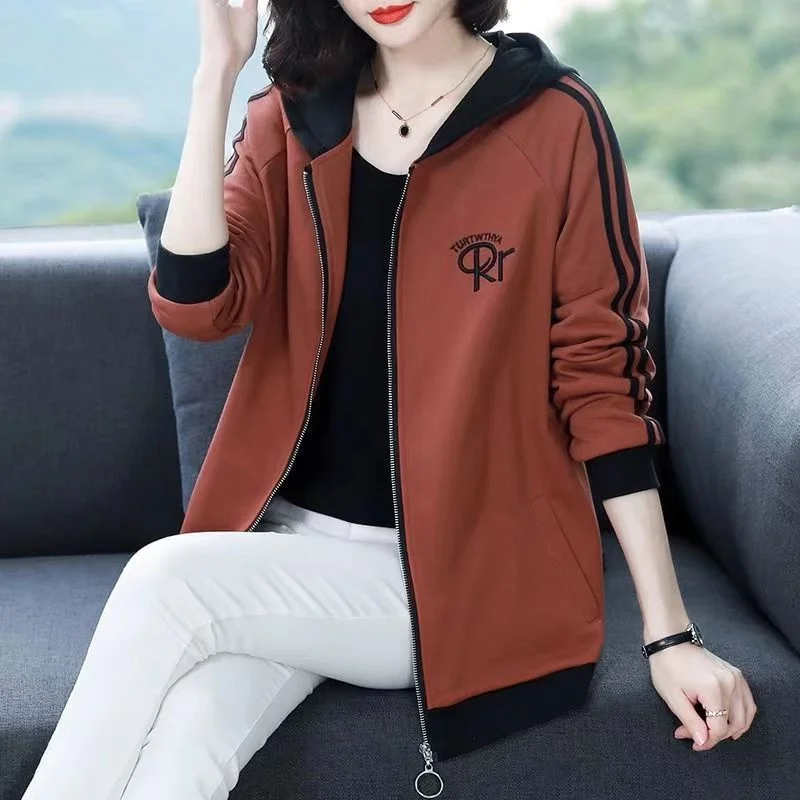 Add Fleece Thick Coat Women's 2024 Autumn And Winter New Middle-aged Mother Long-sleeved Blouse Large Size Hooded Top