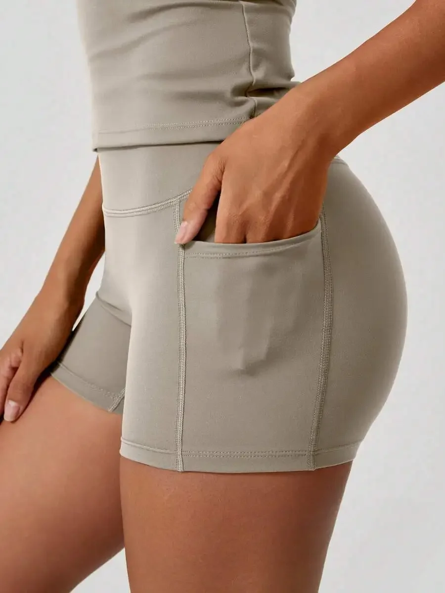 Women's Sweet Sports Short Sleeve High Waist Tummy Control Butt Lifting Shorts Set
