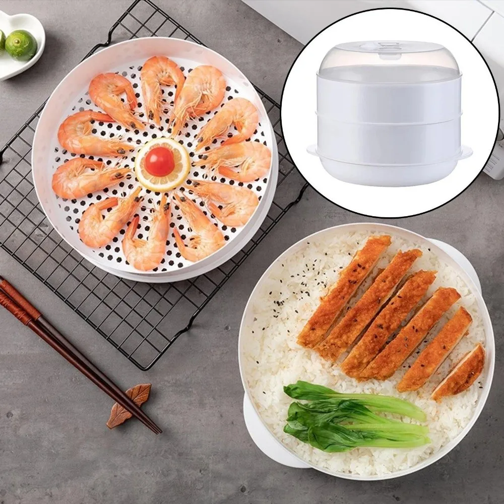 다층 전자레인지용 스티머 박스 플라스틱 뚜껑 및 트레이 포함 야채 도시락 박스 내열 다기능