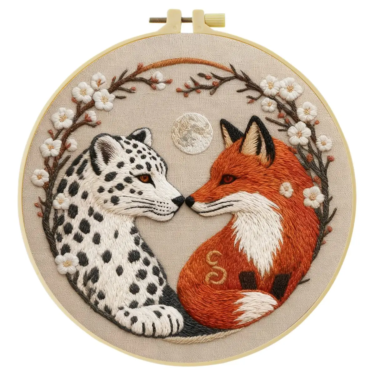 1 Stück 20X20CM/15X15CM 7,87/6,3 Zoll Der Fuchs und der Leopard Stickerei-Starter-Kit DIY-Kit DIY-Stickerei-Set Handarbeiten – Detail 3