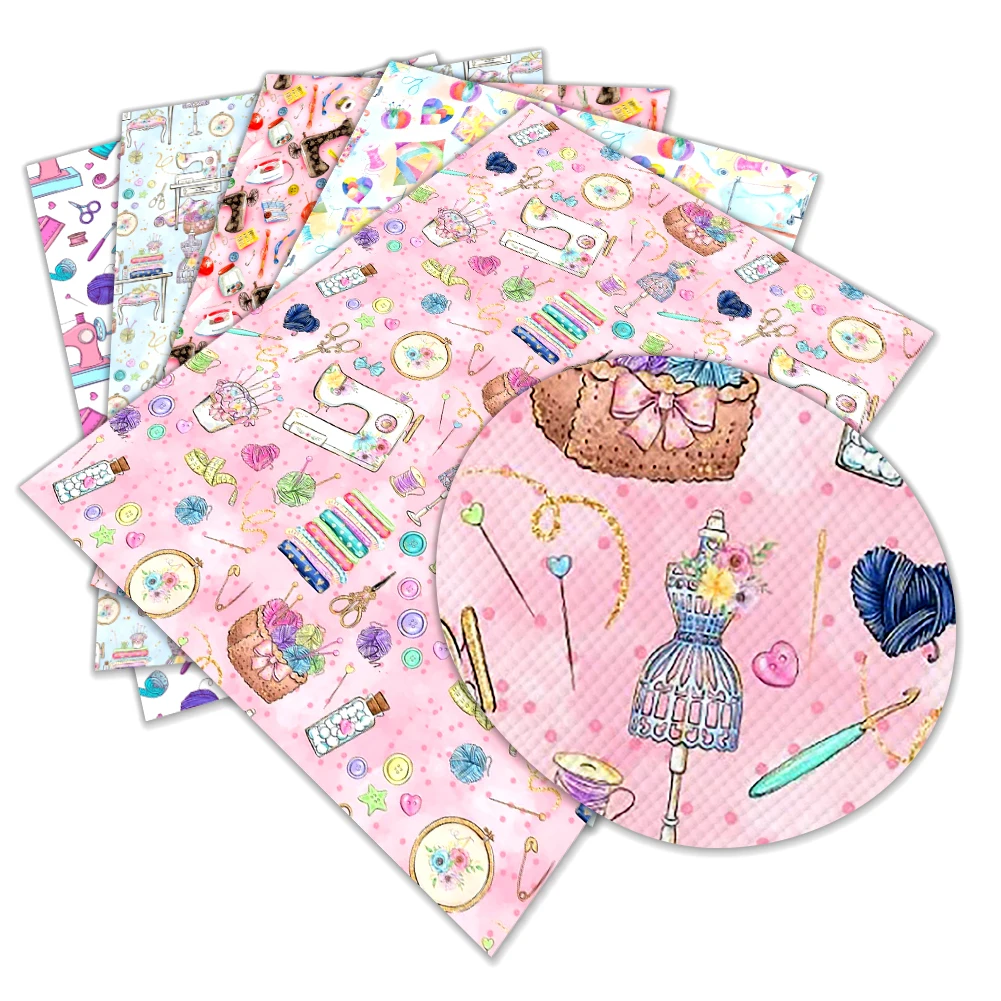 Máquina de coser con estampado de dibujos animados, cuero Artificial, bricolaje, pendiente, lazo de pelo, bolsa, manualidades, piel sintética, 22x30cm