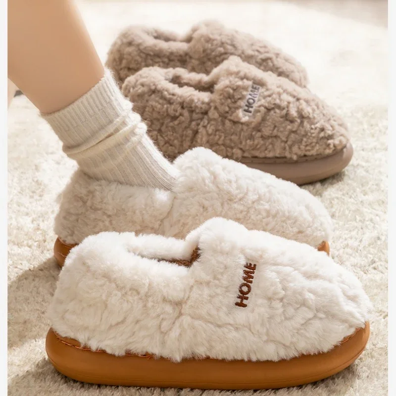 Cotton slippers women's winter new style bag heel home warm and non slip plush cotton shoes for men wearing outside 2026 - view 6