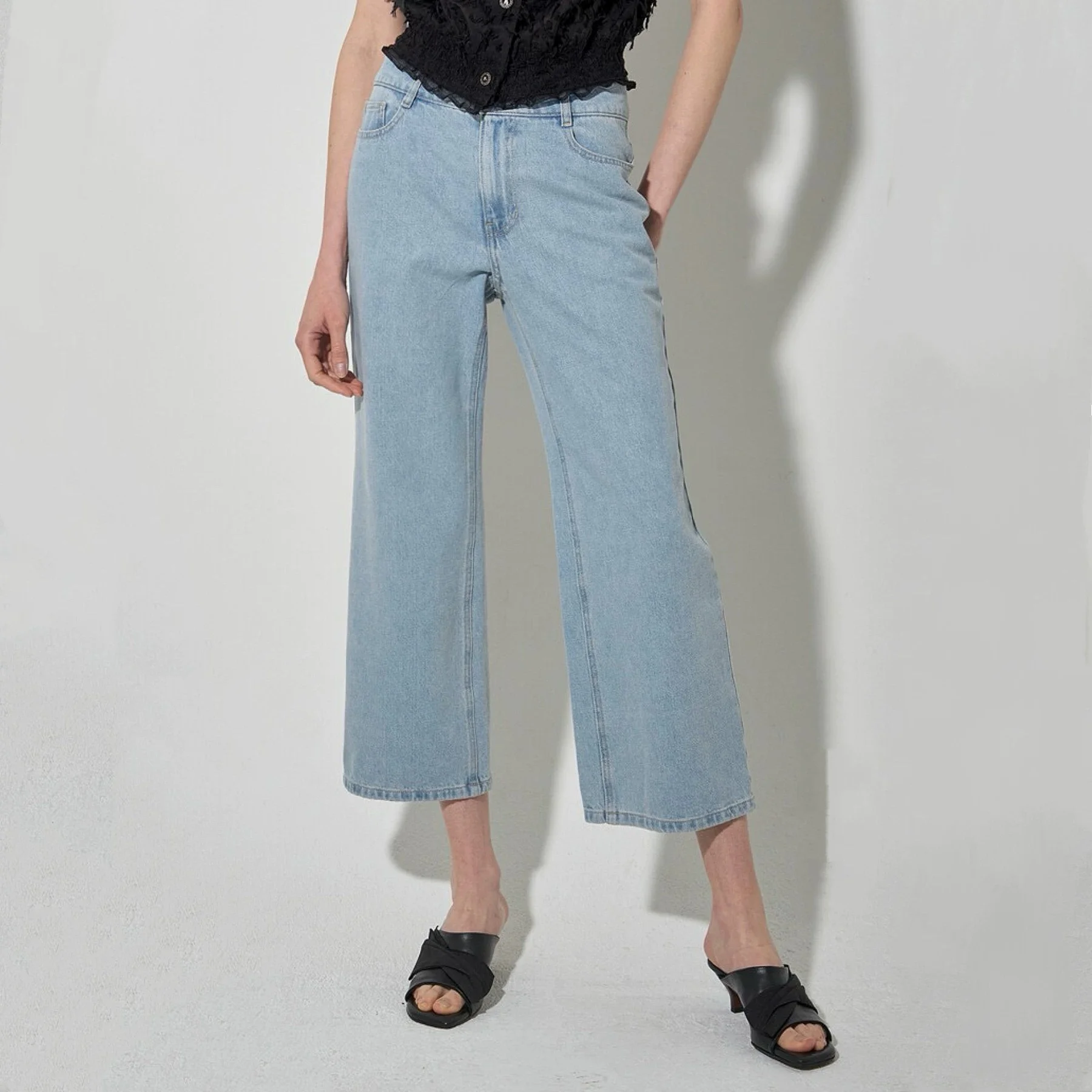 

Casual Commute Slimming Versatile Straight Leg Nine-Tenths Jeans 00 Cotton High Waist Loose Fit Summer 2025 Ladies Pants