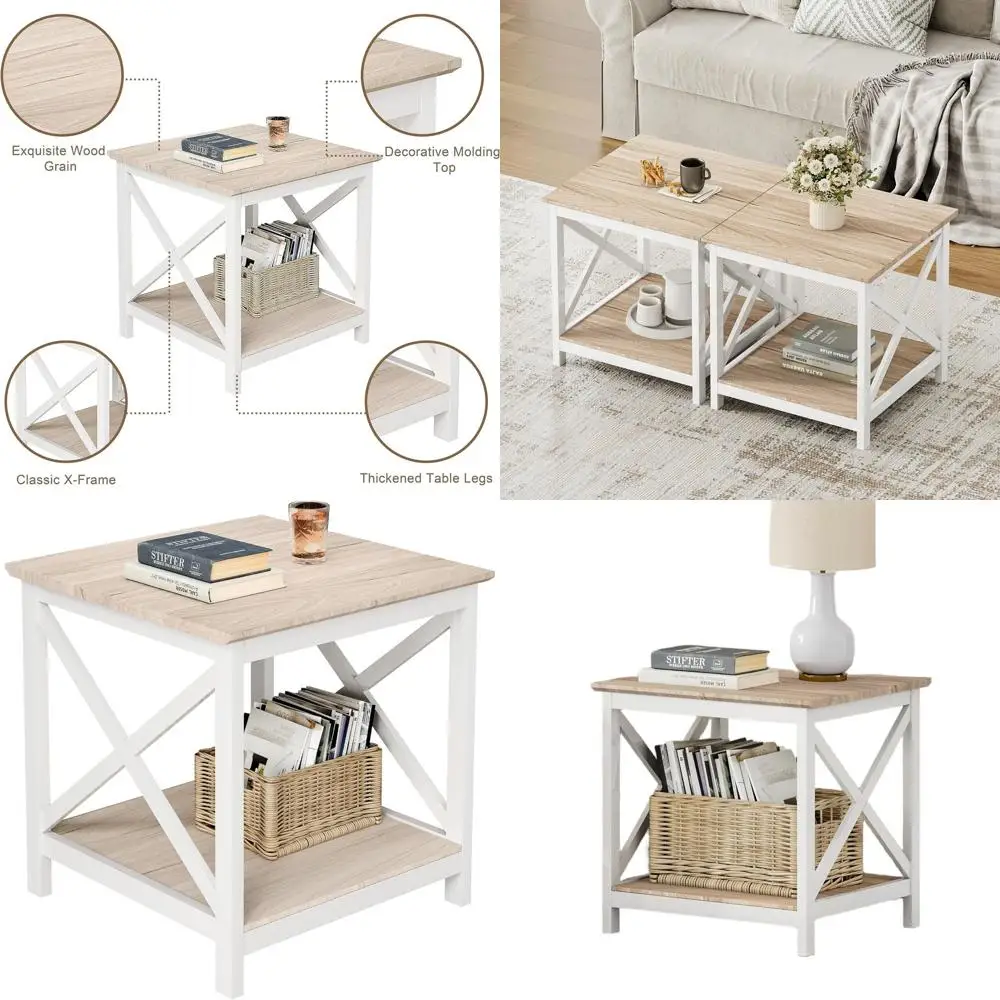 

Oak 24 2-Tier End Table with Storage, Suitable for Living Room, Bedroom, and Office