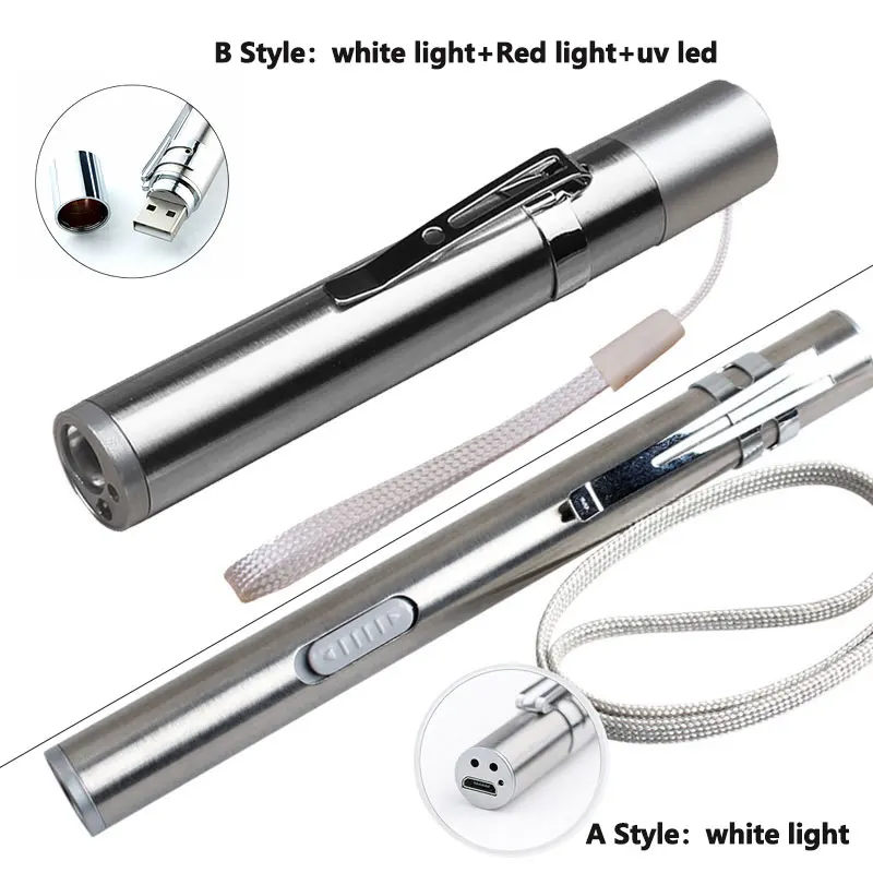 5PCS Aluminium Alloy Waterproof USB Chargeable LED Flashlight Powerful Rechargeable Torch Keychain Pen Flashlight For doctors