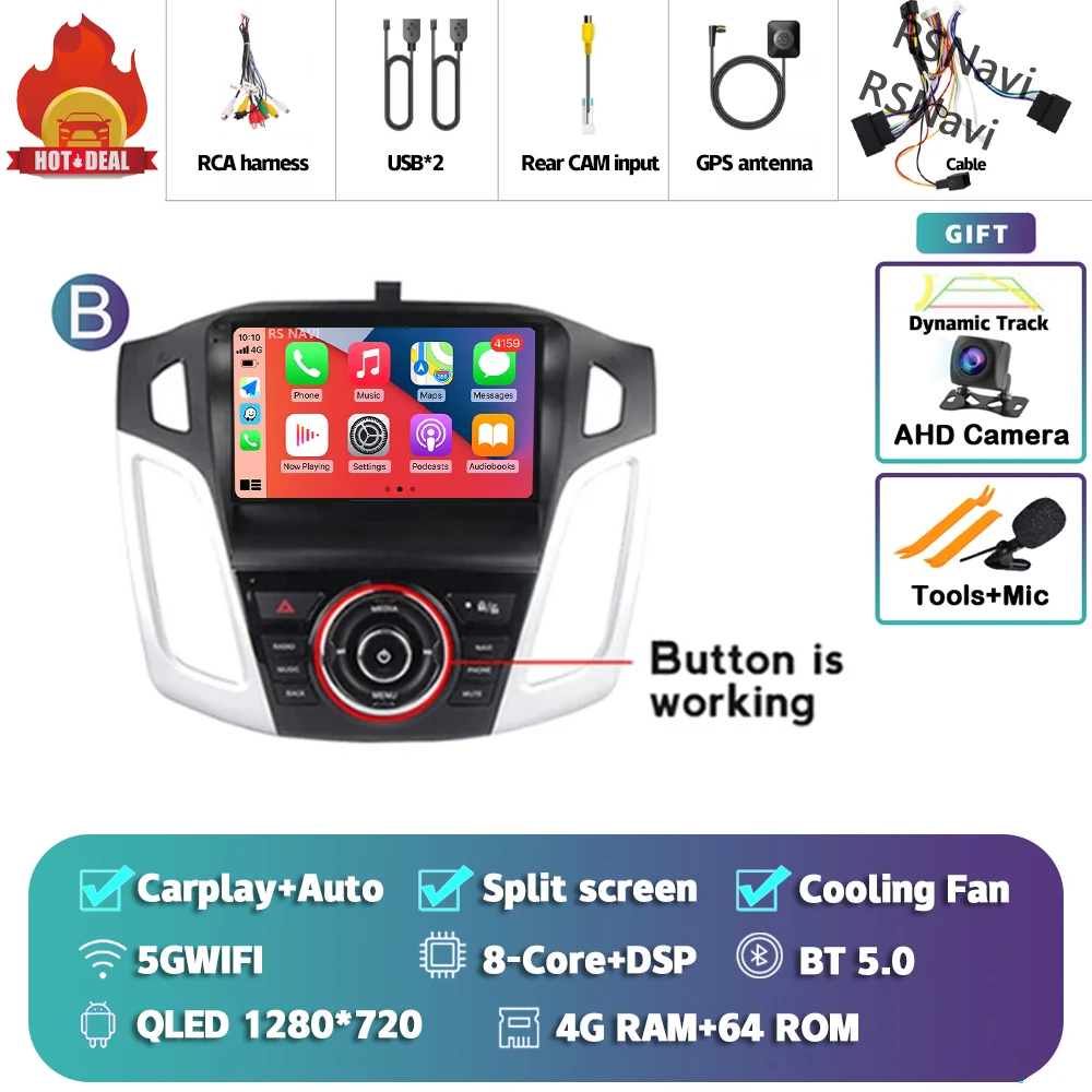 Android 15 Carplay Auto Autoradio Multimedia Speler voor Ford Focus 3 2011-2019 Autoradio Wifi+4G DSP GPS Stereo 2din Head Unit