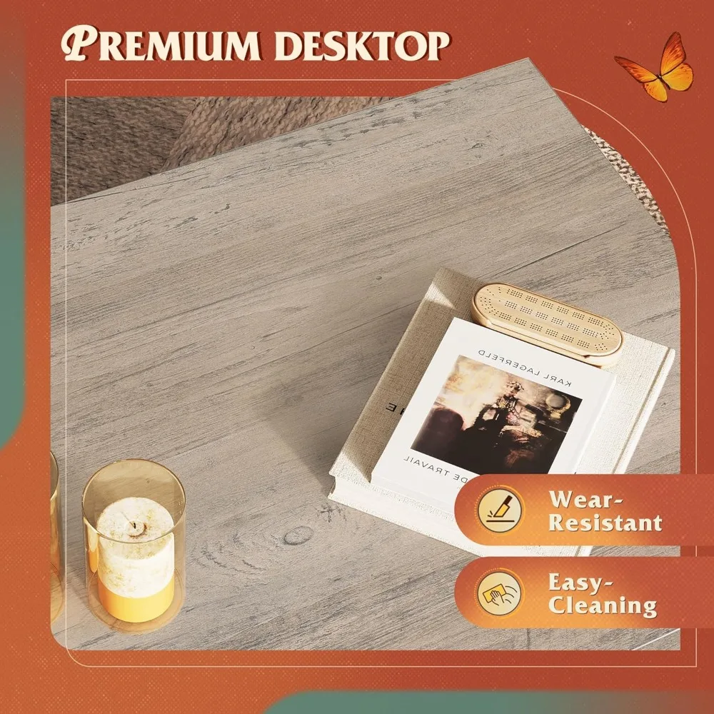 Farmhouse Coffee Table for Living Room, 31.5" Square Wood Coffee Table with Storage, 2-Tier Rustic Center Table with Sturdy X-F