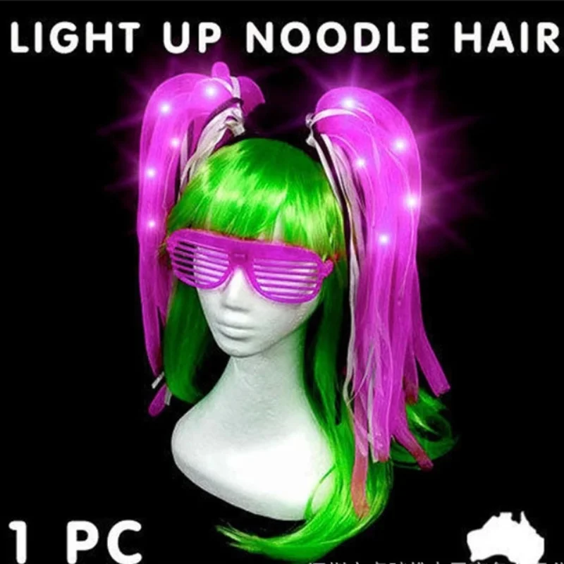 LED Light Up Flashing Neon Party Rave Wear Noodle Hair Luminous Glow Hairband Halloween Dress Nightclub DJ Dancer Accessories