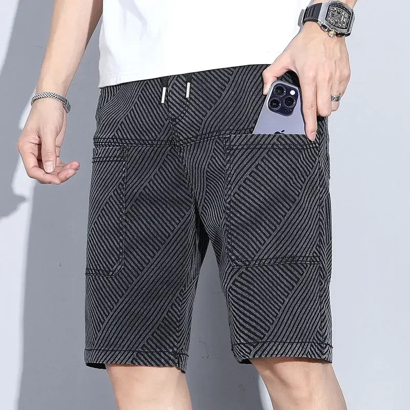 Man Denim Shorts Big Size Black Oversize Graphic Short Jeans Pants for Men Xl Trend 2024 Stretch Xxxl Harajuku Buttons Thin Cut